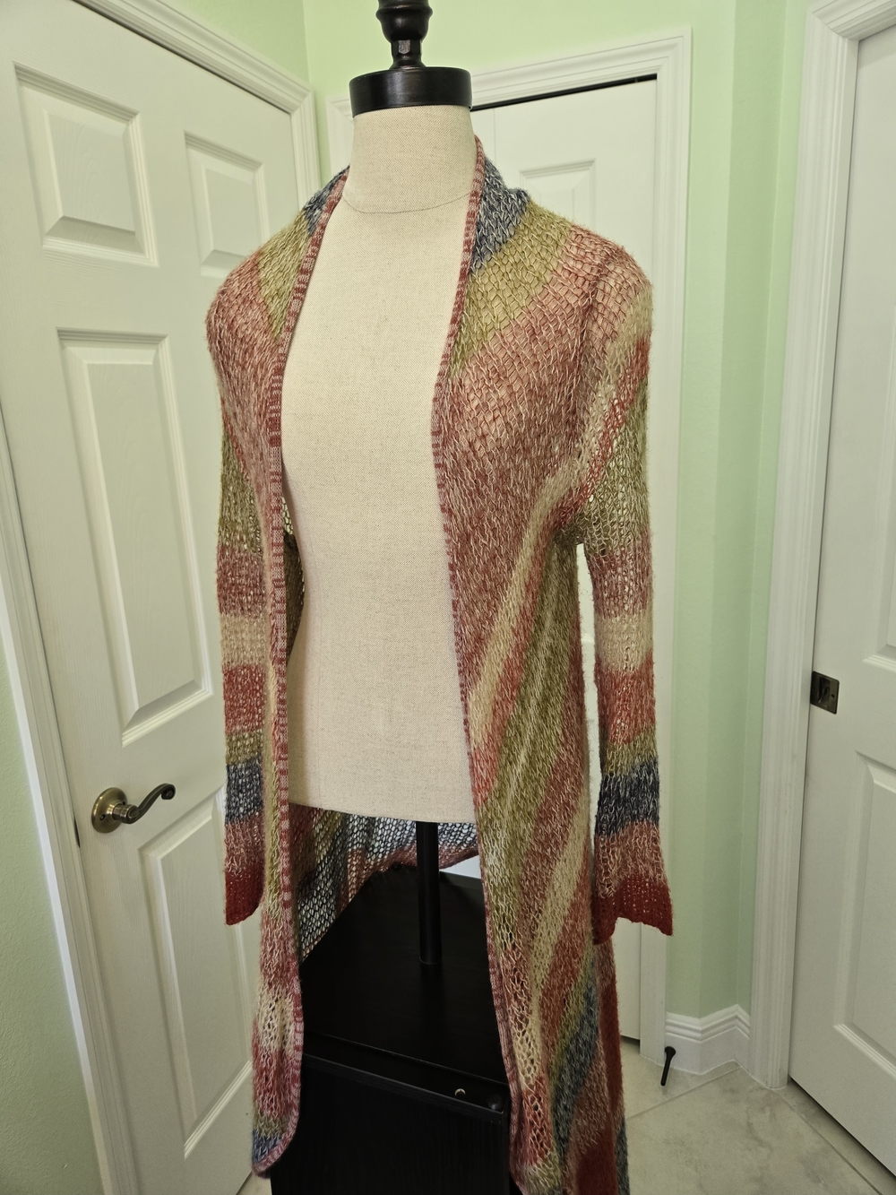 Lucky Brand Open-Front Striped Cardigan Duster Boho Festival